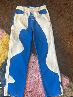 House of Sunny Blue & White Graphic Wave Jeans